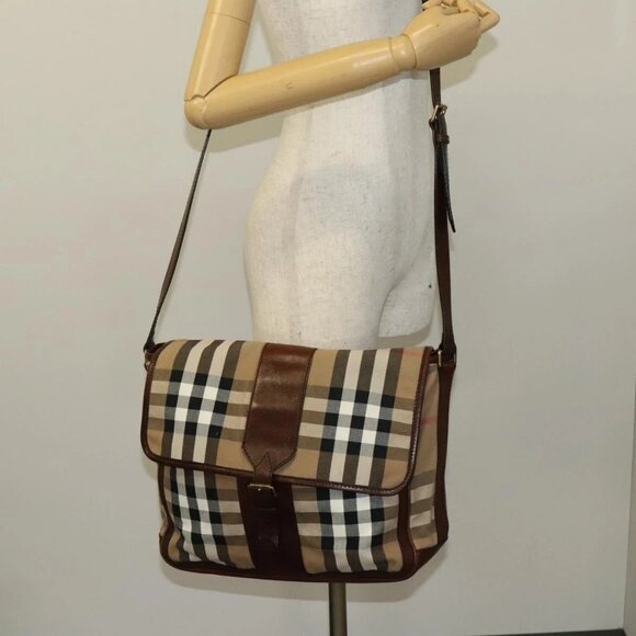 BURBERRY Nova Check Shoulder Bag Canvas Beige Gold Auth BA2533 - Picture 3 of 16